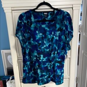 INC International Concepts Blue Short Sleeve Blouse